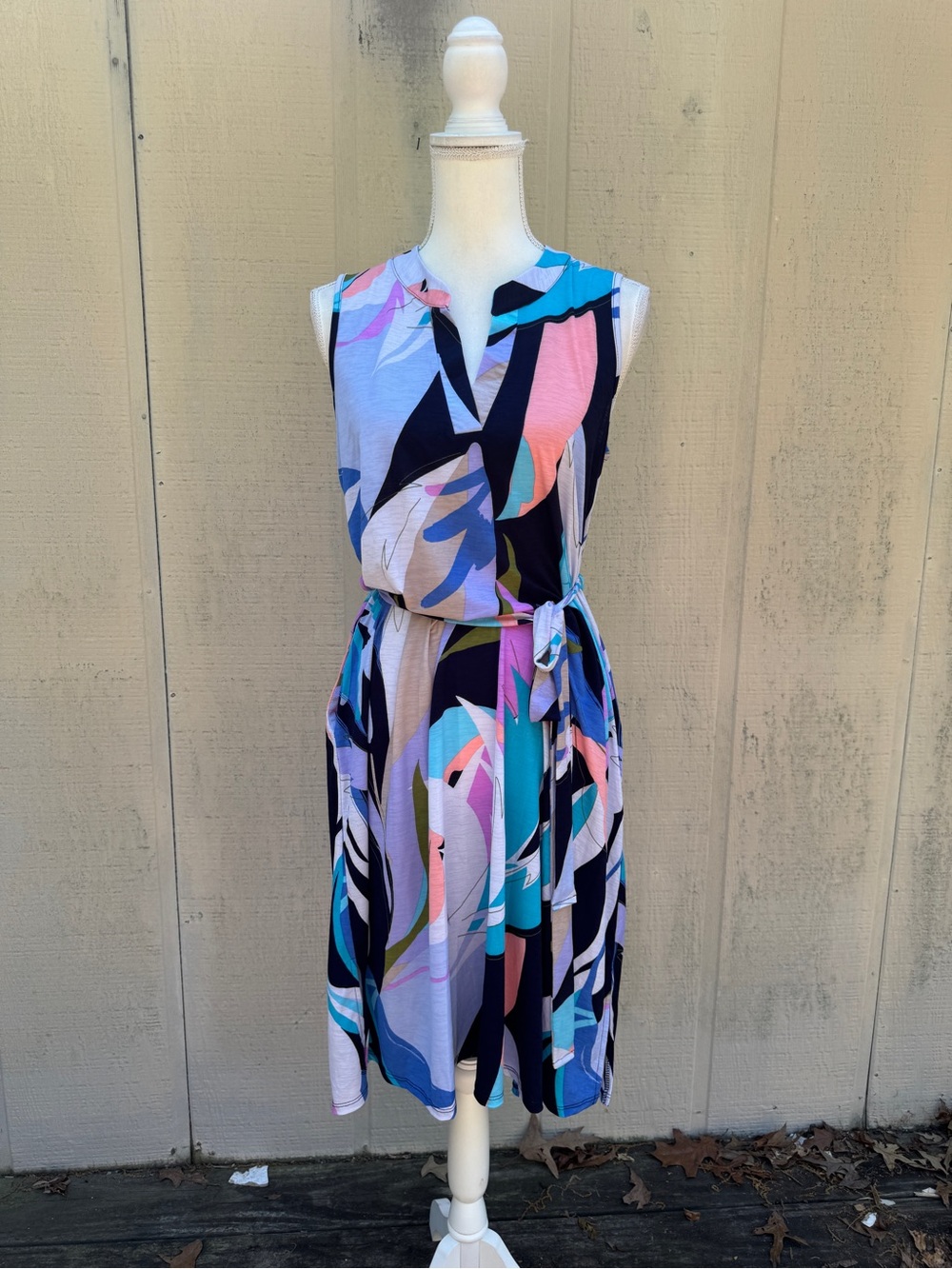 Sew In Love Sleeveless Abstract Print Mini Dress - Navy, Pink, Teal